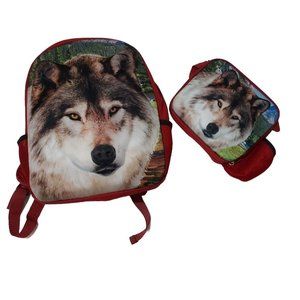 Backpack 3D Wolf  Adventure Planet Red, With Lunch Box